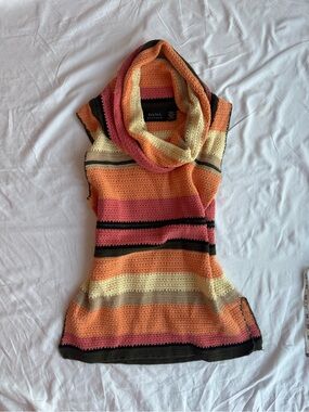 VTG Dana Buchman Striped Crochet Cowl Neck Sweater Tank Top Boho Hippie Cottage